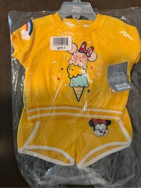 Disney Bright Yellow Minnie Ice Cream One-Piece Set for Kids